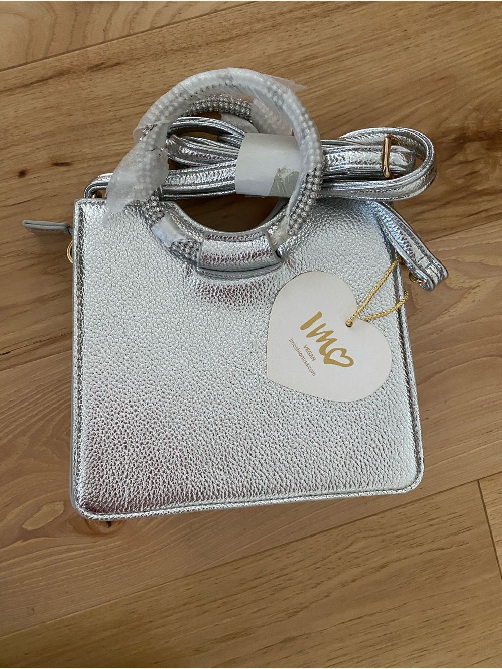 Silver Metallic Structured Top-Handle Bag